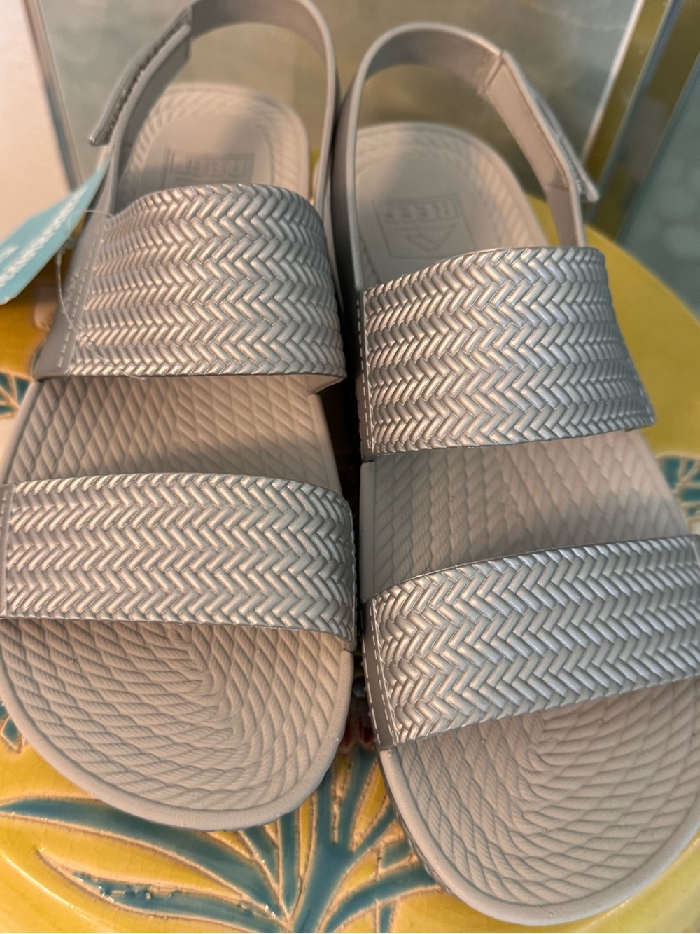 Women’s Silver Slip-On Sandals with Adjustable Strap